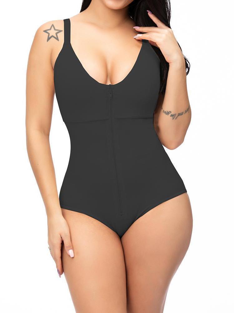 Women Shapewear Bodysuit Straps Zipper Fajas