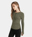 Side Shirred Zipper Fitted Long-Sleeve Top
