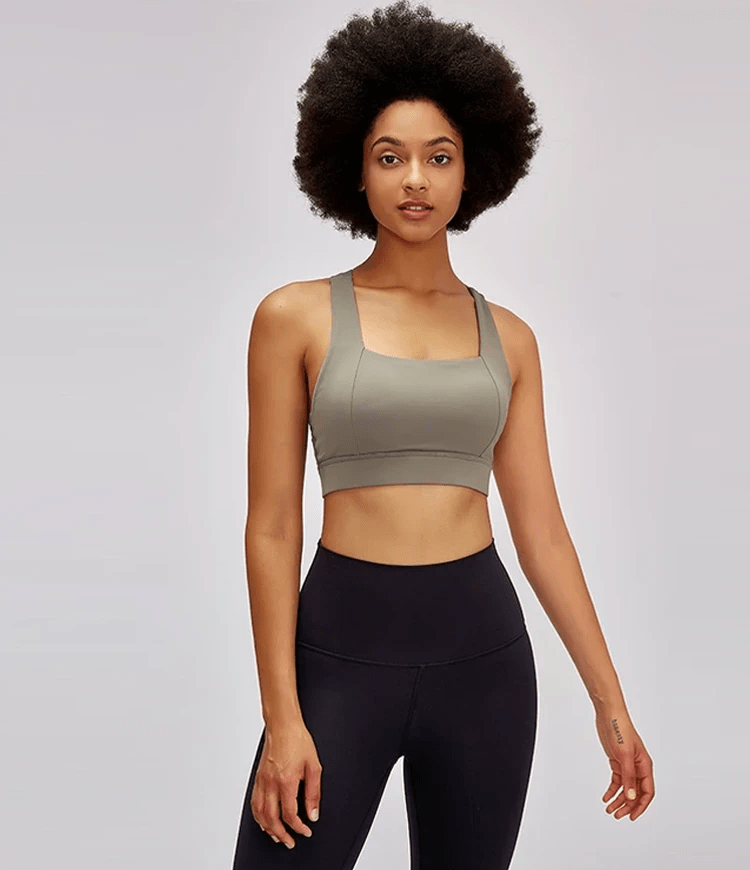 Square Neckline Crisscross Strappy Medium Support Sports Bra