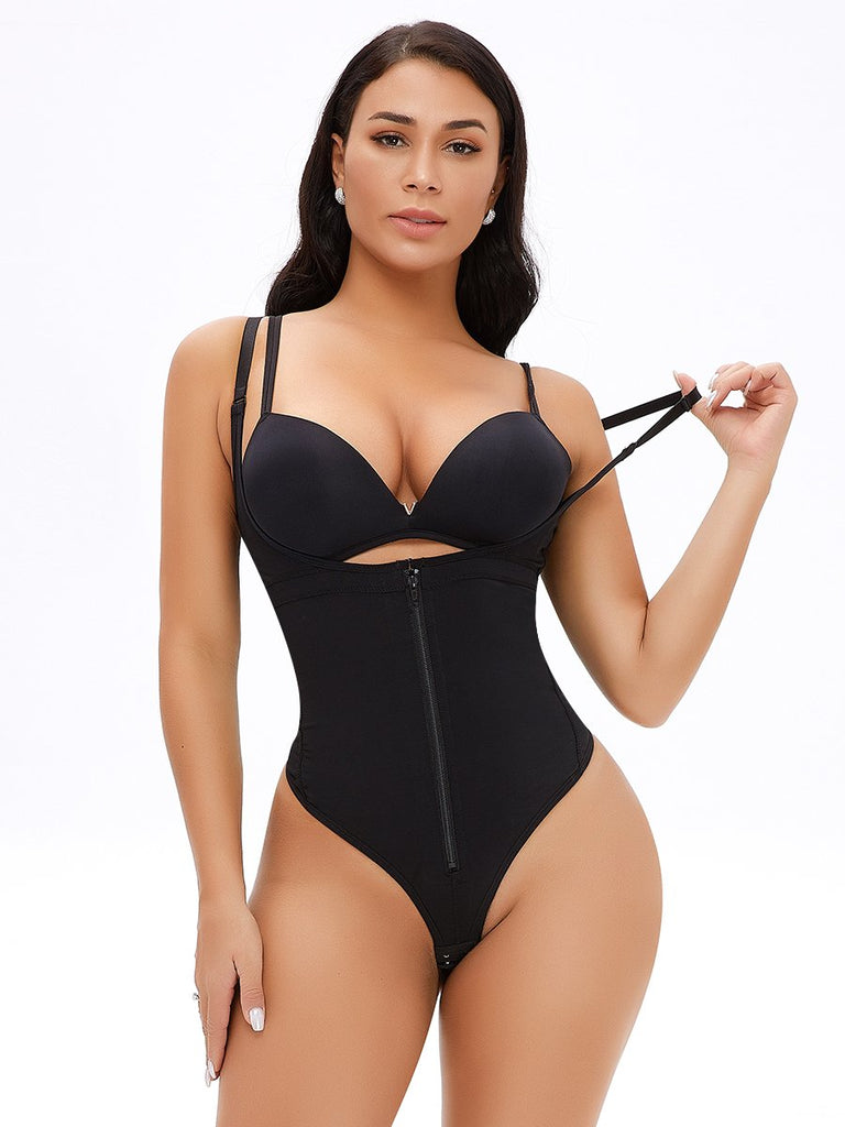 Woman Thong One Piece Buttoned Zip Body Shaper