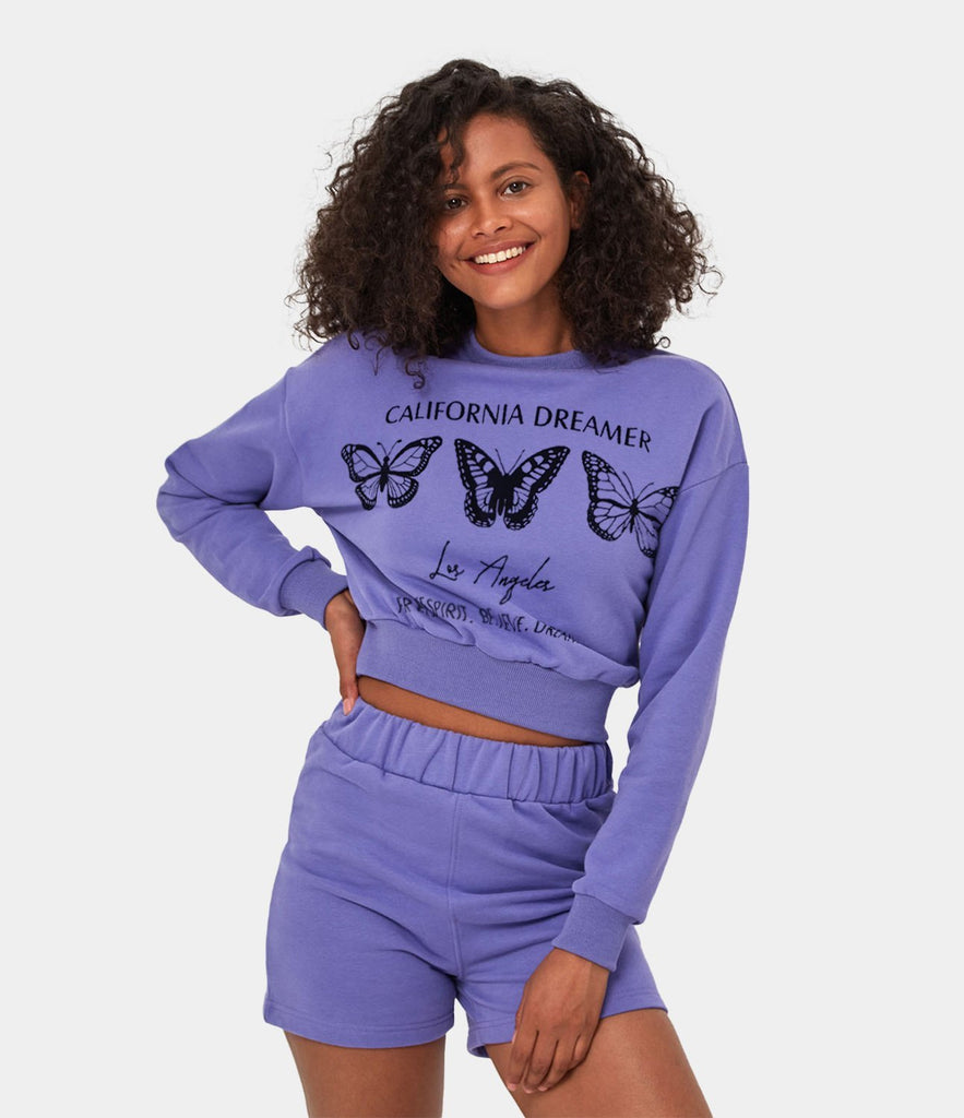 Locational Print Butterfly Sweatshirt Sweatpants Loungewear Set