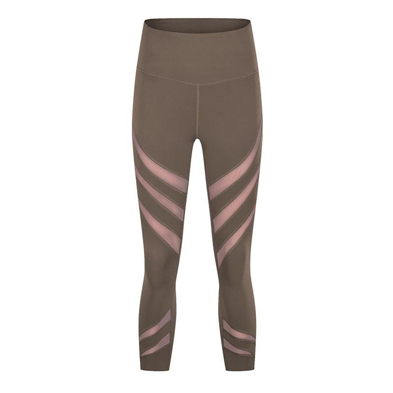 High waisted Rib Hollowed Gauze Nude Yoga Pants