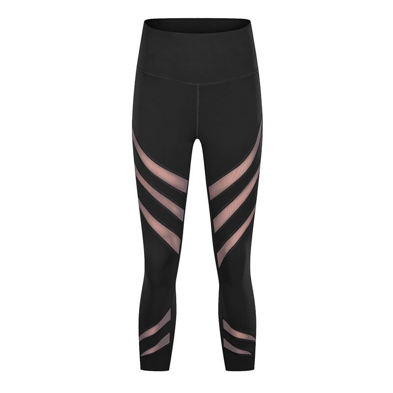 High waisted Rib Hollowed Gauze Nude Yoga Pants