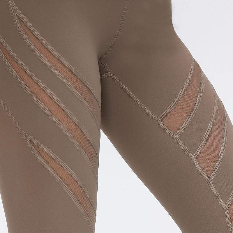 High waisted Rib Hollowed Gauze Nude Yoga Pants