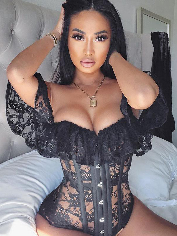 Outside Shoulder Lace Sleeve Gothic Corset