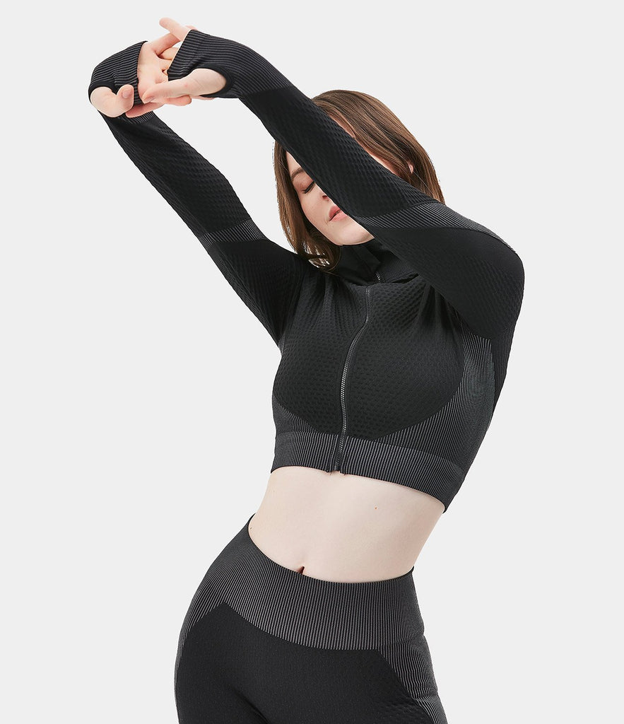 FLOW Zip Front Cropped Sports Top