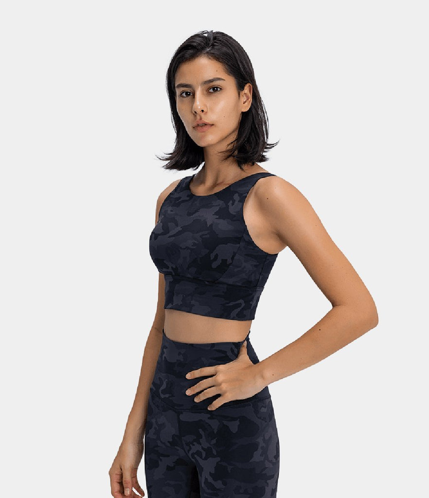 High Neck Camo Longline Racerback Support Sports Bra