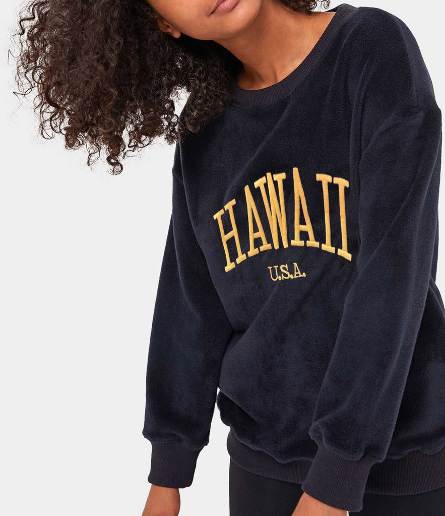Location Print Fleece Pullover Sweatshirt