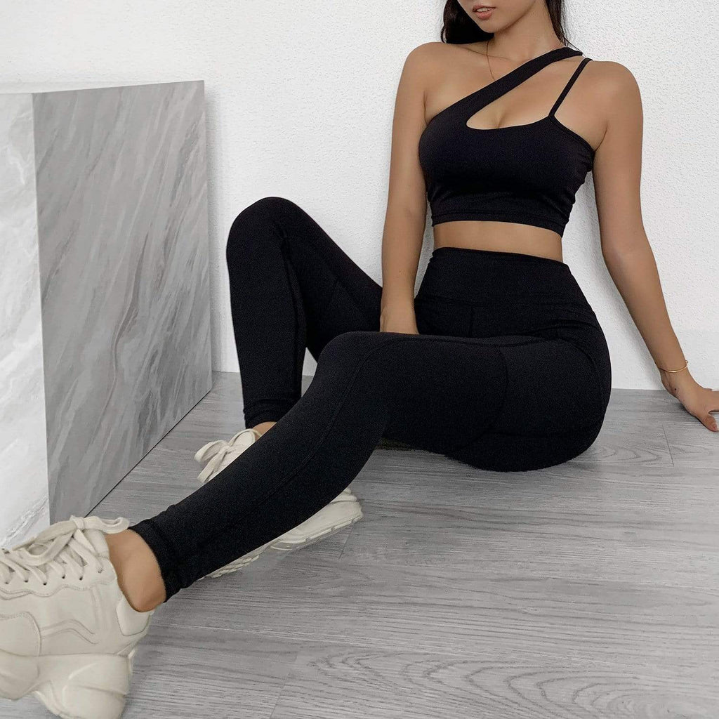 High Waist Oblique Shoulder Leisure Sports Fitness Suit