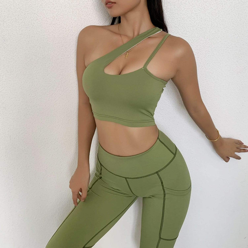 High Waist Oblique Shoulder Leisure Sports Fitness Suit