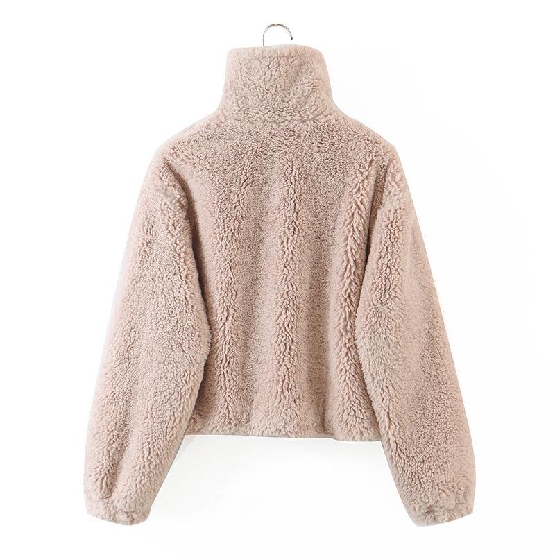 Double Pocket High Collar Lambskin Coat