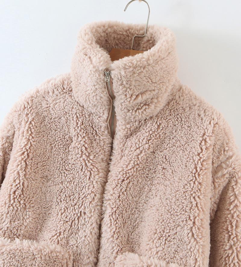 Double Pocket High Collar Lambskin Coat