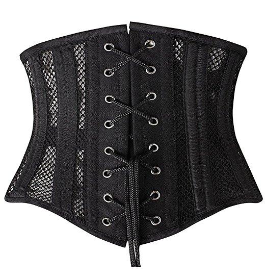 Steel Boned Waist Training Cincher Breathable Mesh Corset Short Torso Shapewear