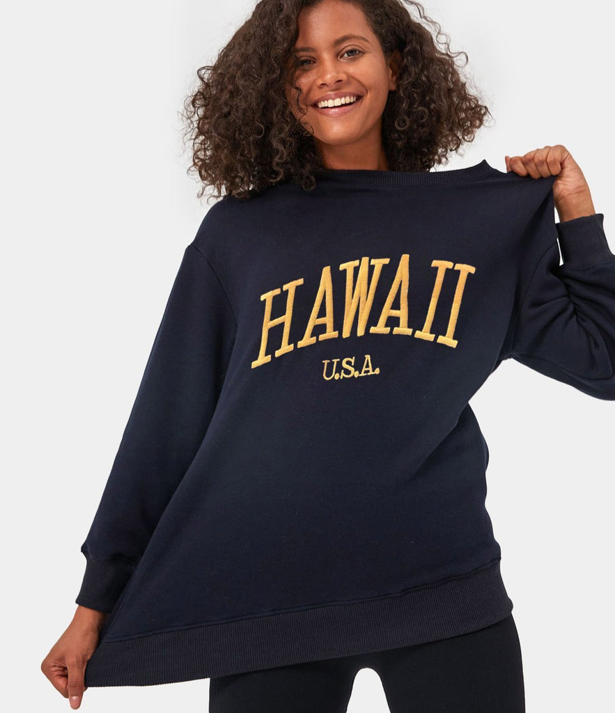 Location Print Fleece Lined Pullover Sweatshirt