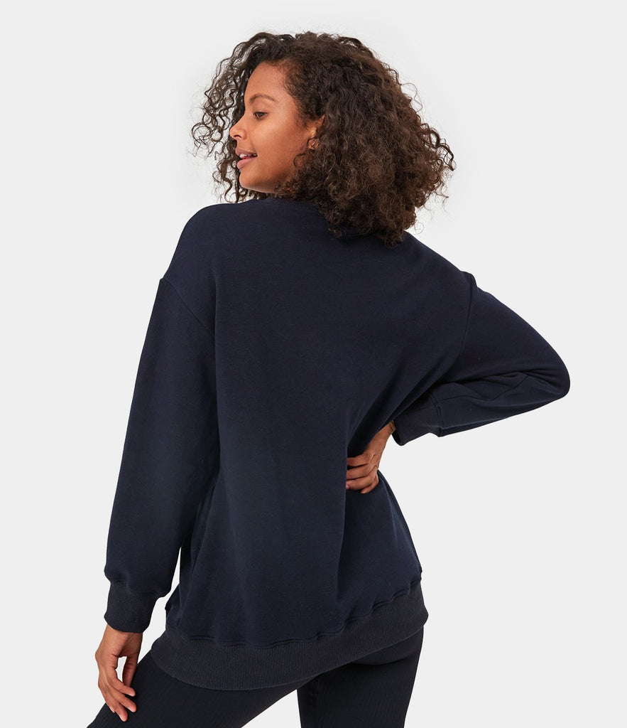 Location Print Fleece Lined Pullover Sweatshirt