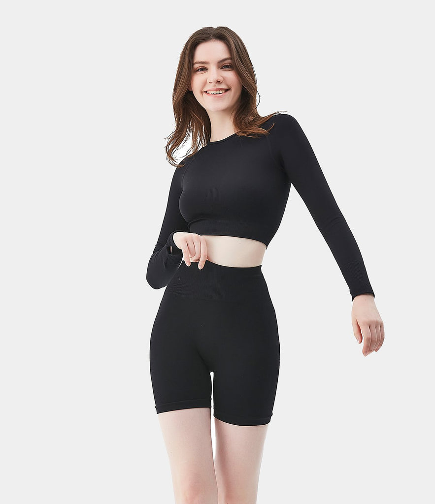 FLOW Seamless Sports Top High Waisted Biker Shorts Set