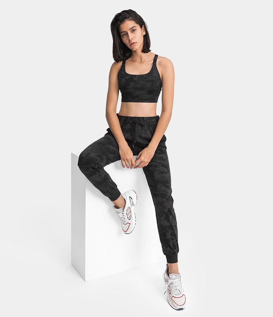 High Waisted Camo Drawstring Side Pocket Joggers