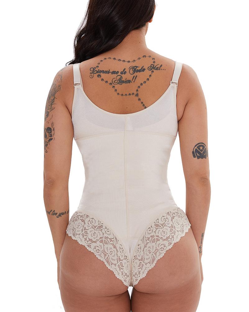 Zipper Button Triangle Lace Bodyshaper