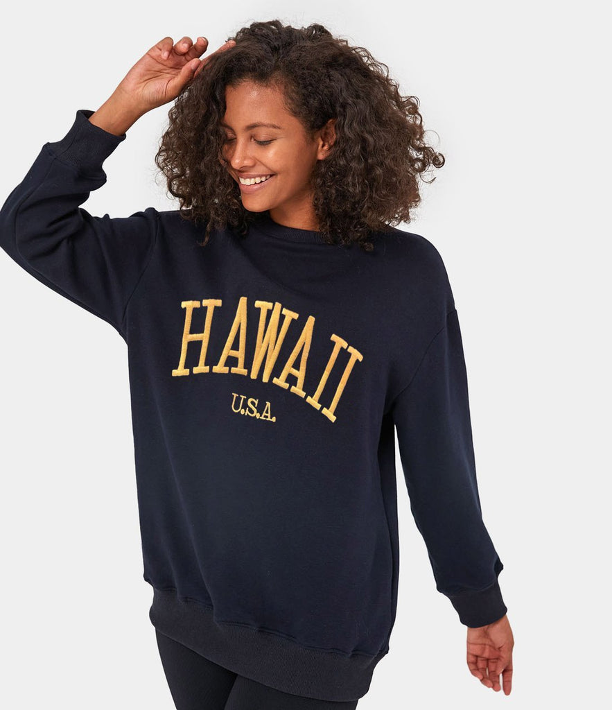 Location Print Fleece Lined Pullover Sweatshirt