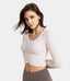Sweetheart Shirred Fitted Shirred Cropped Long Sleeve Top
