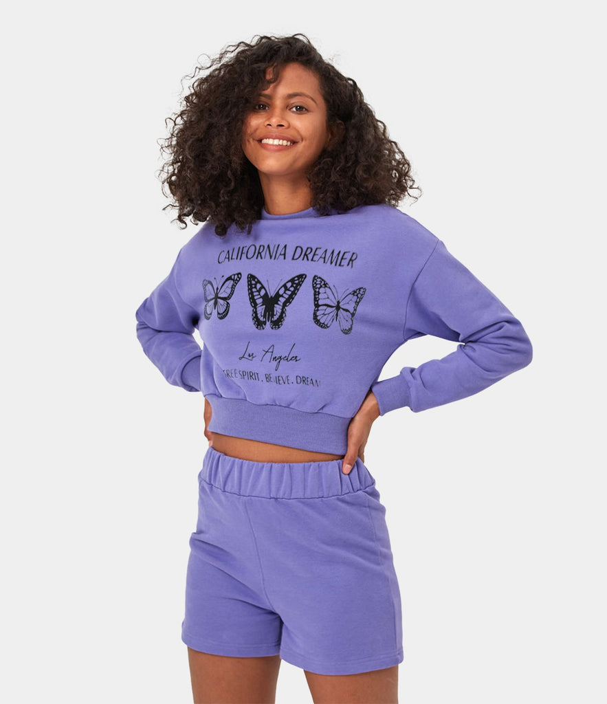 Locational Print Butterfly Sweatshirt Sweatpants Loungewear Set