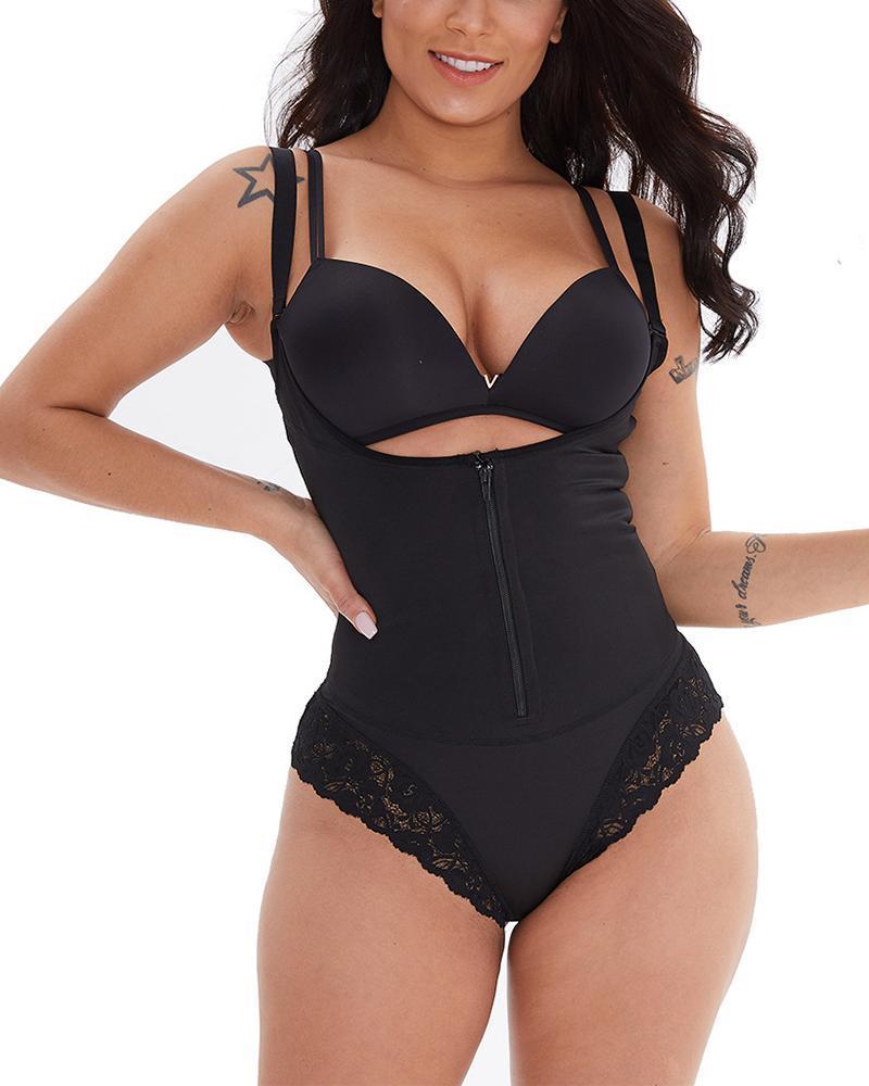 Zipper Button Triangle Lace Bodyshaper
