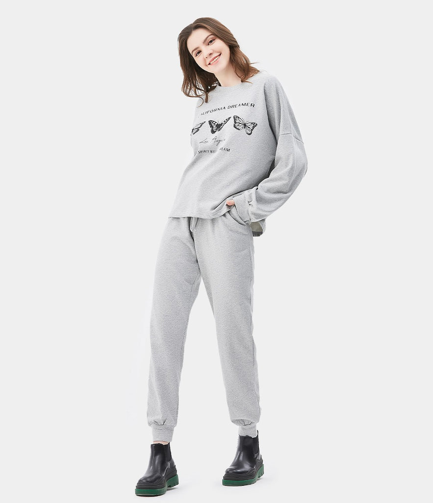 Butterfly Print Sweatshirt Sweatpants Loungewear Set