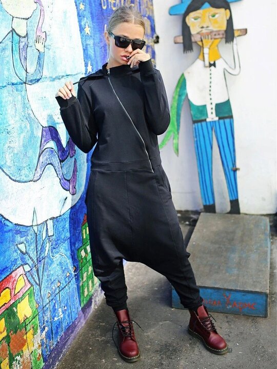 Solid Hooded Zipper Yoga Jumpsuits