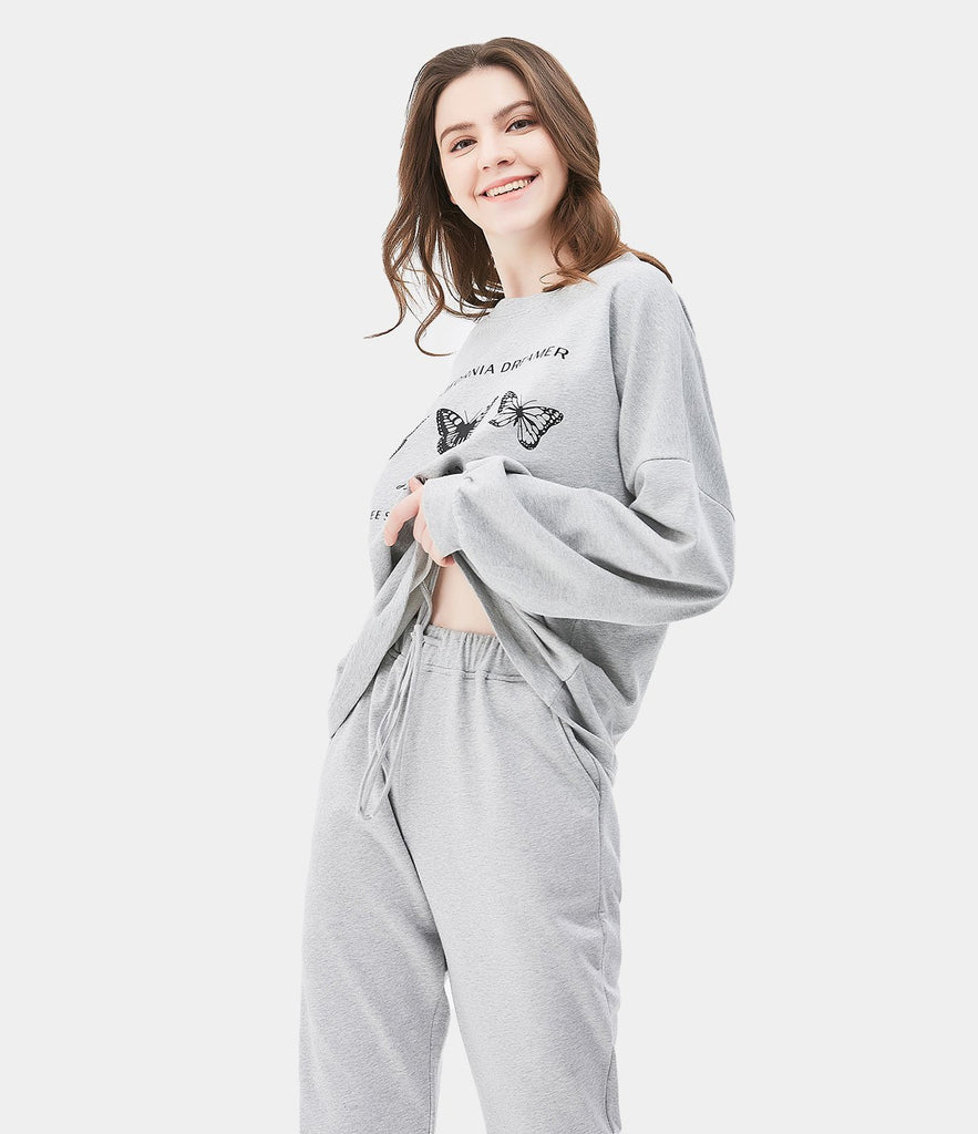 Butterfly Print Sweatshirt Sweatpants Loungewear Set