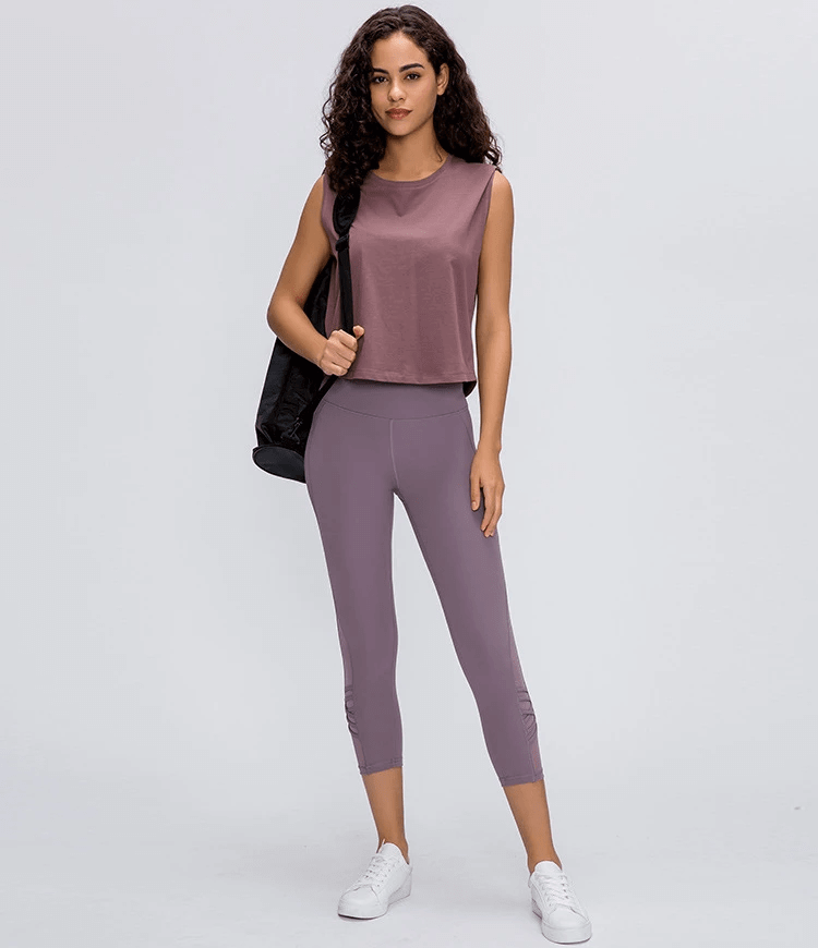 Bloom High Waisted Mesh Stripe Patchwork Capri Leggings