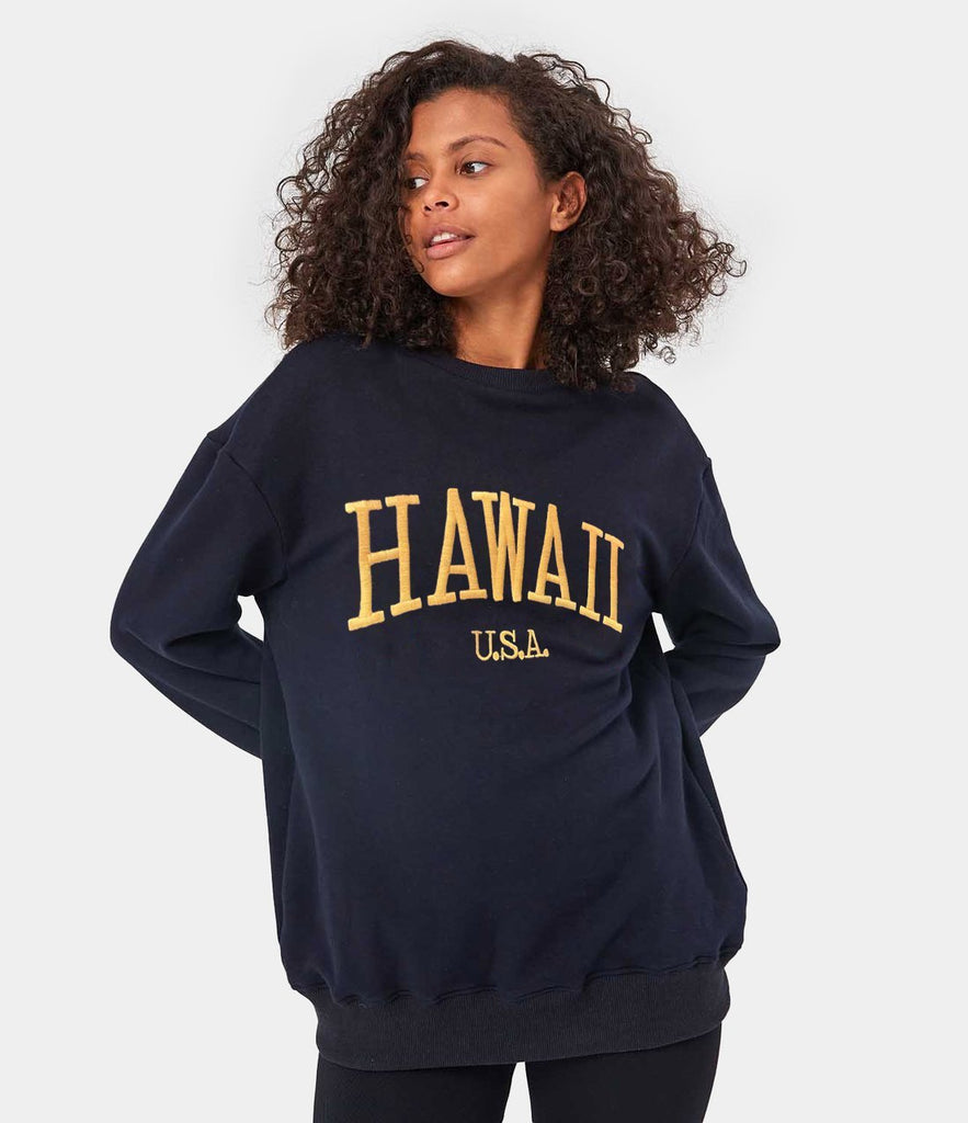 Location Print Fleece Lined Pullover Sweatshirt