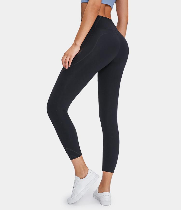 Bloom High Waisted Mesh Stripe Patchwork Waistband Pocket Capri Leggings