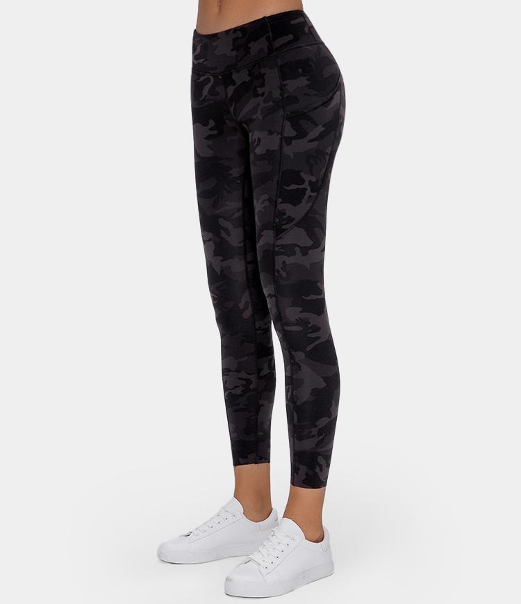 High Waisted Camo Side Pocket Raw Hem Leggings