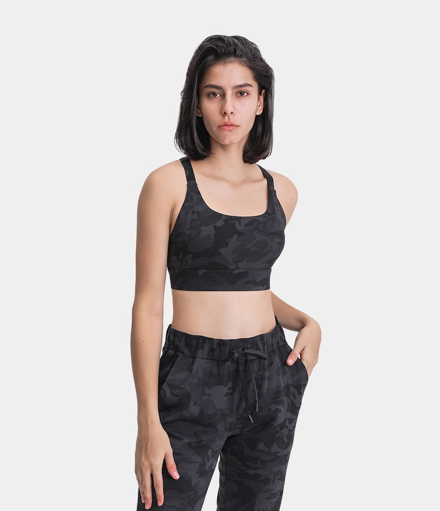 Bloom Longline Camo Crisscross Medium Support Sports Bra