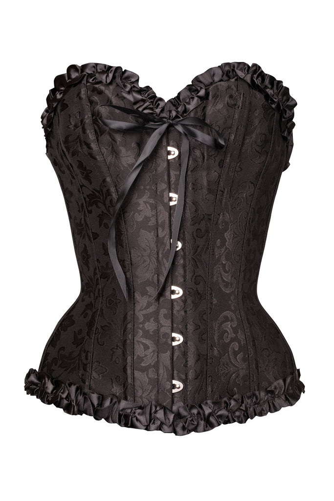 Black Brocade Sweetheart Corset Ruffle Trim