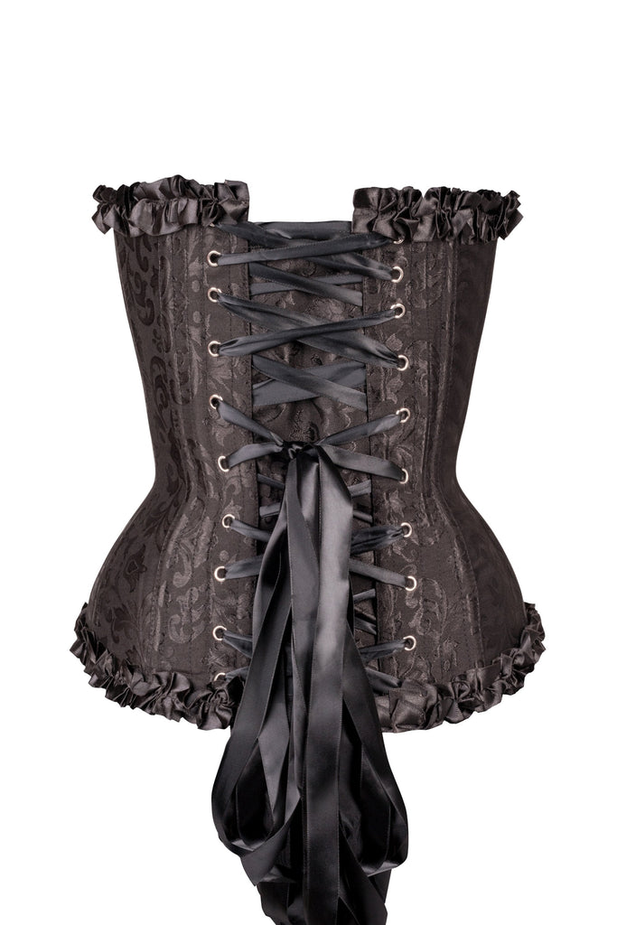 Black Brocade Sweetheart Corset Ruffle Trim