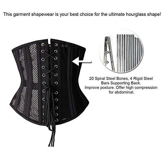 Double Steel Boned Breathable Waist Training Mesh Underbust Black Corset