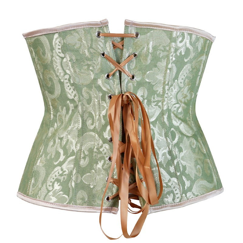 Women Lace Up Boned Jacquard Brocade Waist Training