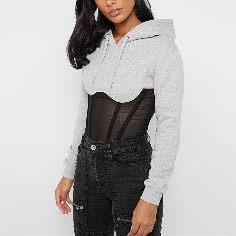 Long Sleeve Mesh Lace Hoodies Casual