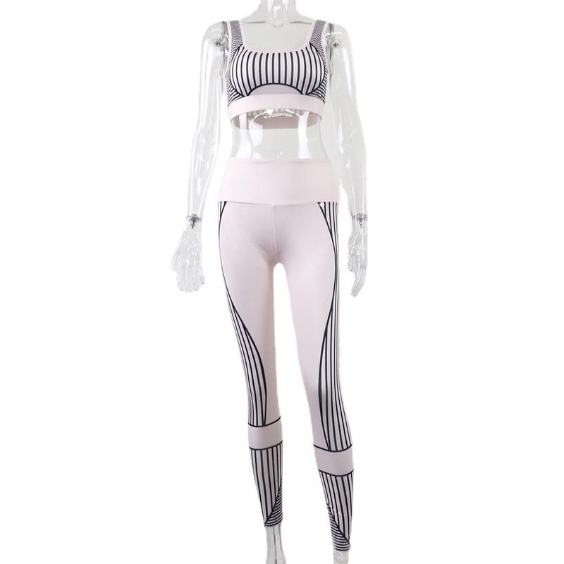 Sports Bra Pink Stripe Fitness Suit