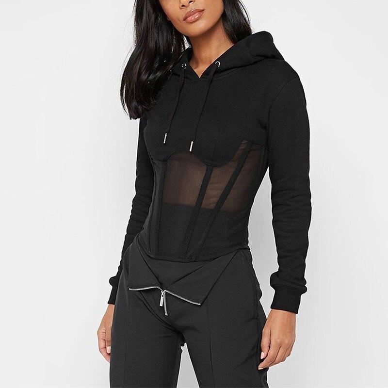 Long Sleeve Mesh Lace Hoodies Casual