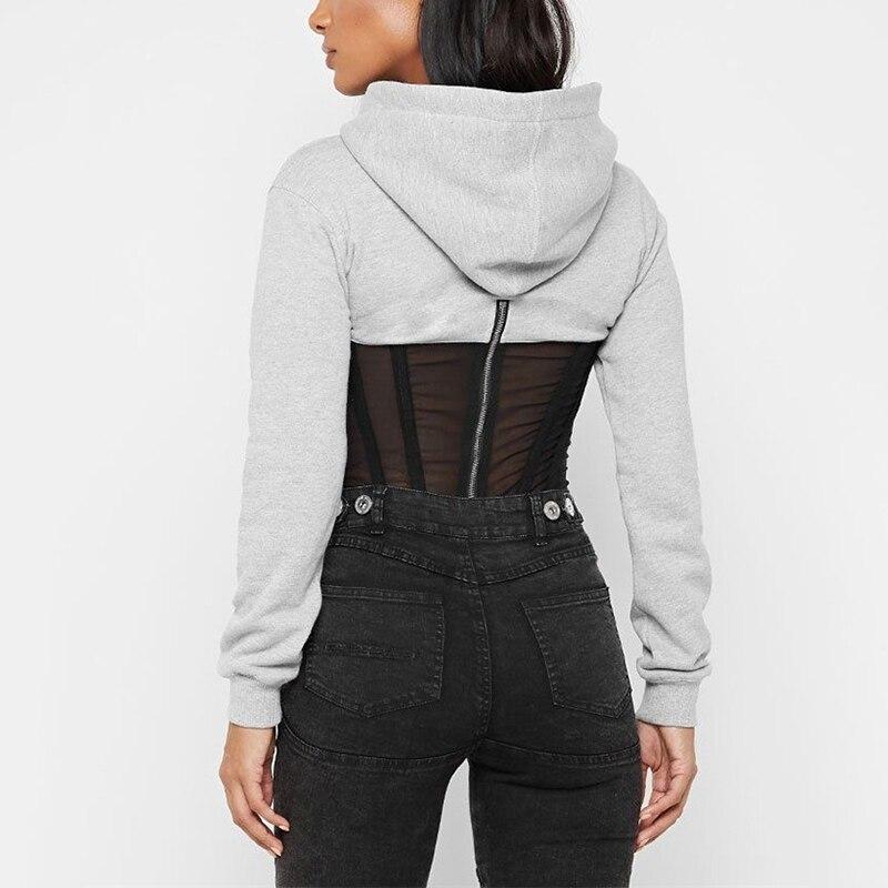 Long Sleeve Mesh Lace Hoodies Casual