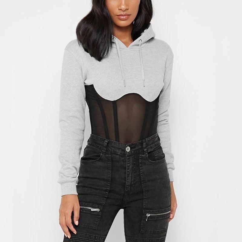 Long Sleeve Mesh Lace Hoodies Casual