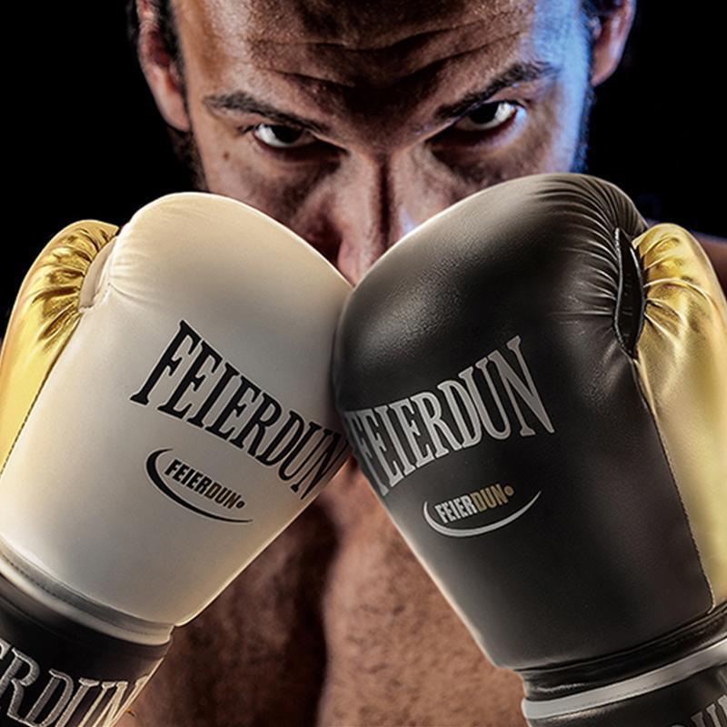 FEIERDUN Boxing Gloves Training Muay Thai Cowhide Leather Mitts Sparring Kickboxing Fighting Great Heavy Punch Bag