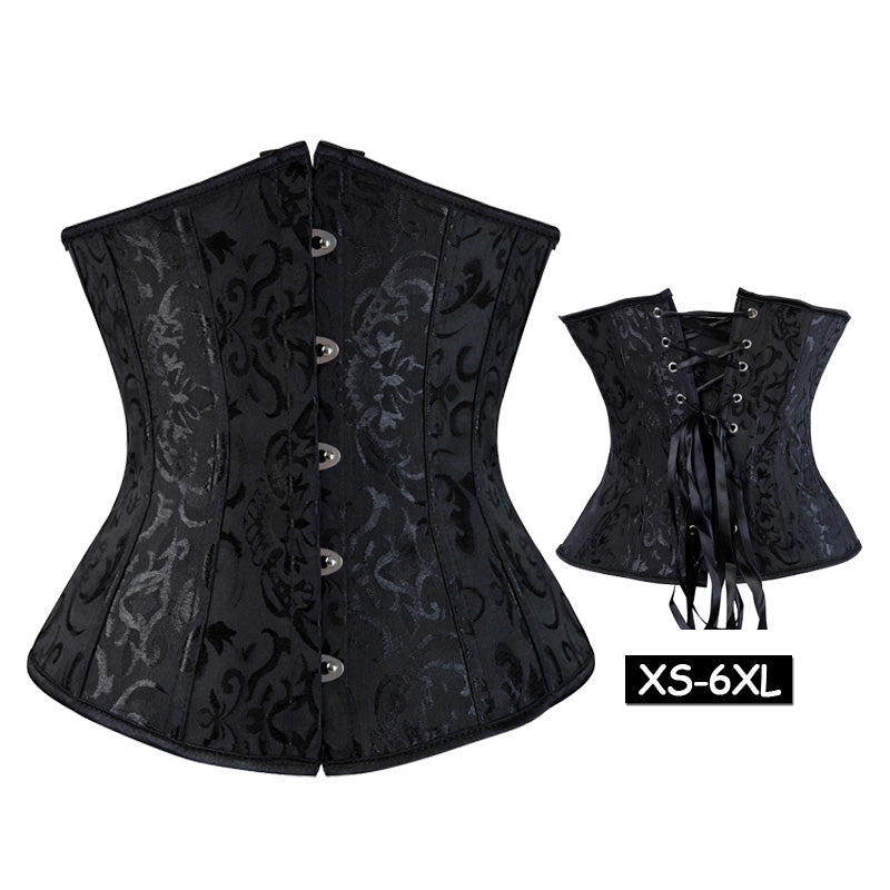 Women Lace Up Boned Jacquard Brocade Waist Training