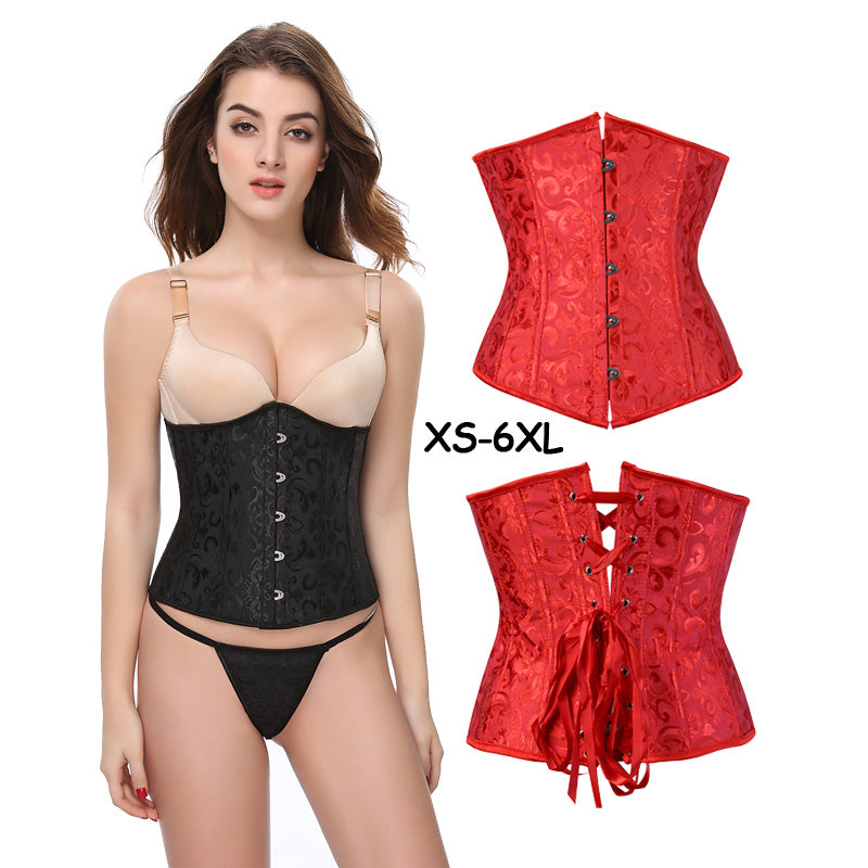 Women Lace Up Boned Jacquard Brocade Waist Training