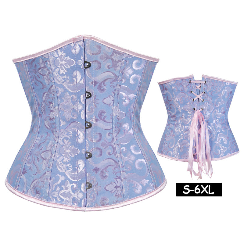 Women Lace Up Boned Jacquard Brocade Waist Training