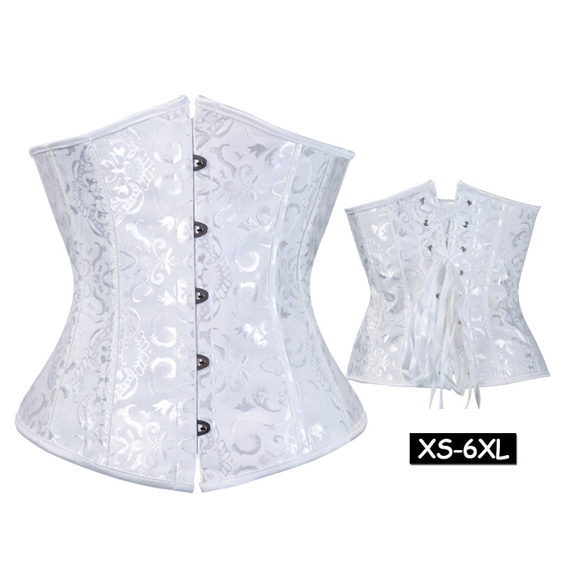 Women Lace Up Boned Jacquard Brocade Waist Training