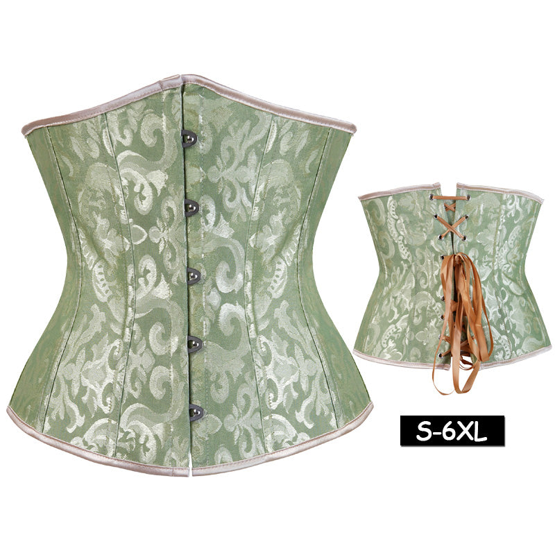 Women Lace Up Boned Jacquard Brocade Waist Training
