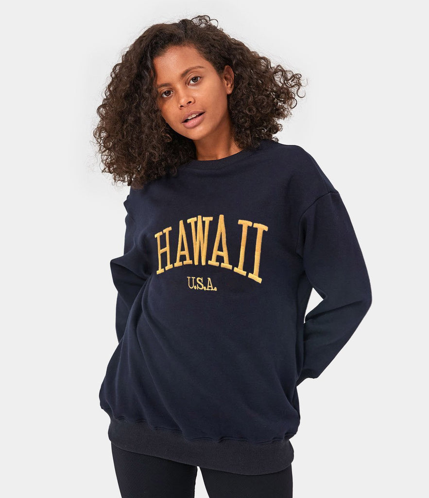 Location Print Fleece Lined Pullover Sweatshirt